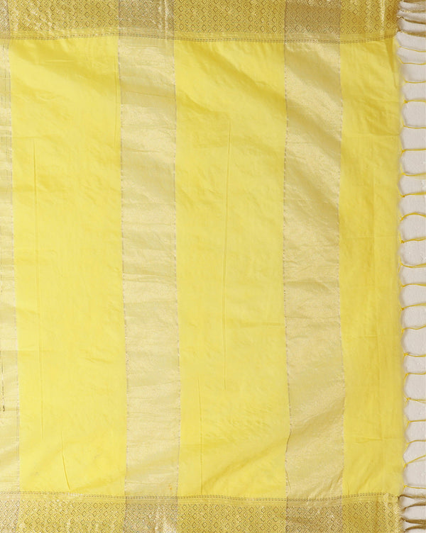 Indiehaat | Kota Banarasi Silk Hand Dyed Saree Yellow