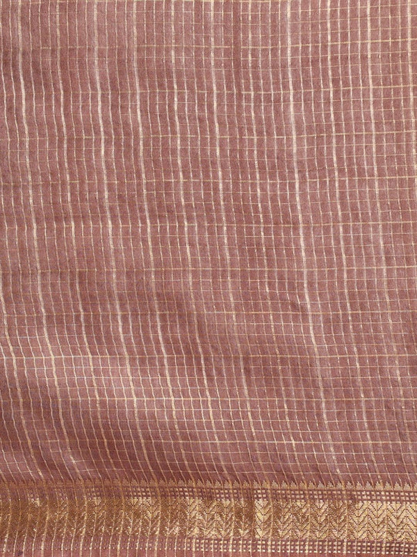 Indiehaat | Hand Dyed Kota Silk Check Saree Brown