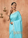 Indiehaat | Hand Dyed Kota Banarasi Silk Saree Blue