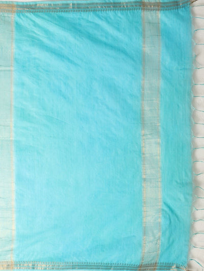 Indiehaat | Hand Dyed Kota Banarasi Silk Saree Blue