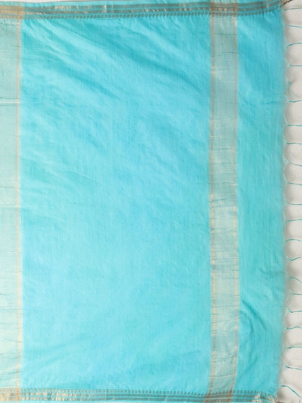 Indiehaat | Hand Dyed Kota Banarasi Silk Saree Blue