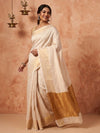 Indiehaat | Hand Dyed Kota Banarasi Silk Saree Beige