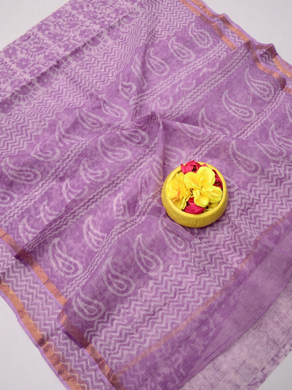 Indiehaat|Kota Doria Handloom Batik Saree Purple