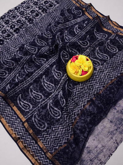 Indiehaat|Kota Doria Handloom Batik Saree Black