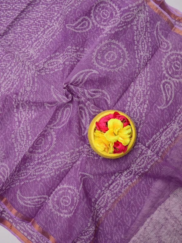 Indiehaat|Kota Doria Handloom Batik Saree Purple