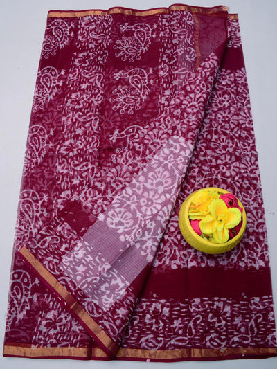 Indiehaat|Kota Doria Handloom Batik Saree Maroon