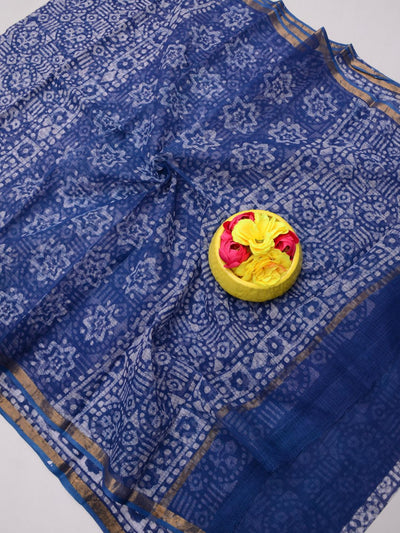 Indiehaat|Kota Doria Handloom Batik Saree Blue