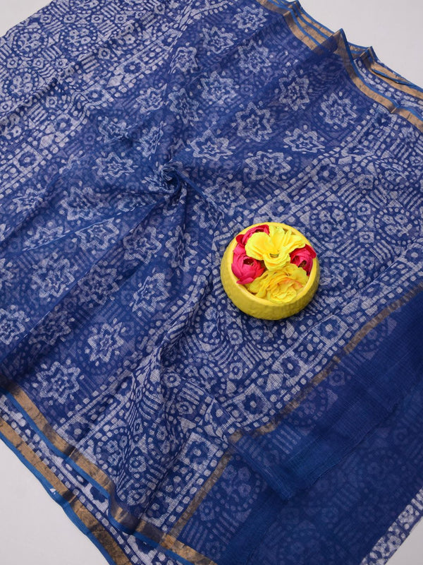 Indiehaat|Kota Doria Handloom Batik Saree Blue