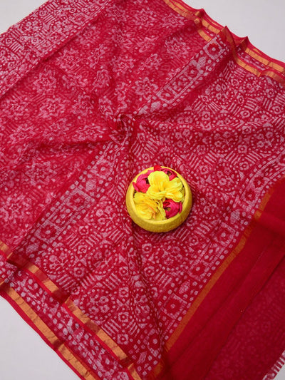 Indiehaat|Kota Doria Handloom Batik Saree Red