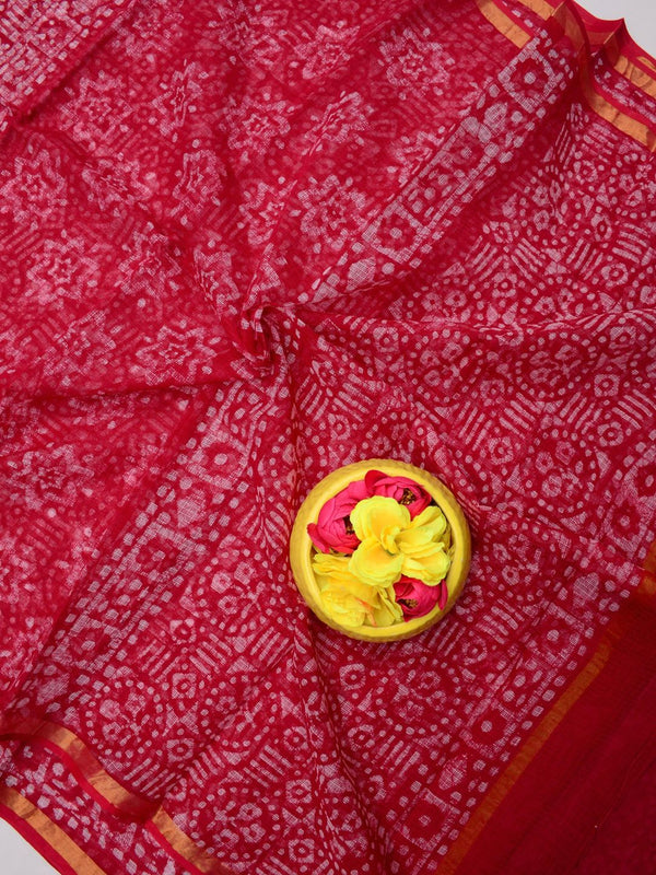 Indiehaat|Kota Doria Handloom Batik Saree Red