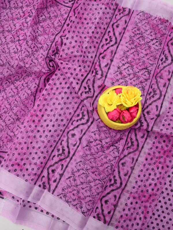 Indiehaat | Kota Doria Blockprint Saree 