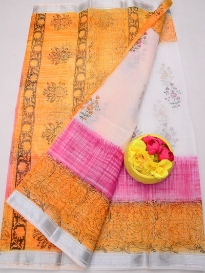 Indiehaat | Kota Doria Blockprint Saree White