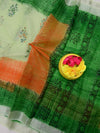 Indiehaat | Kota Doria Blockprint Saree Green
