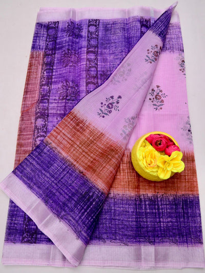 Indiehaat | Kota Doria Blockprint Saree Purple