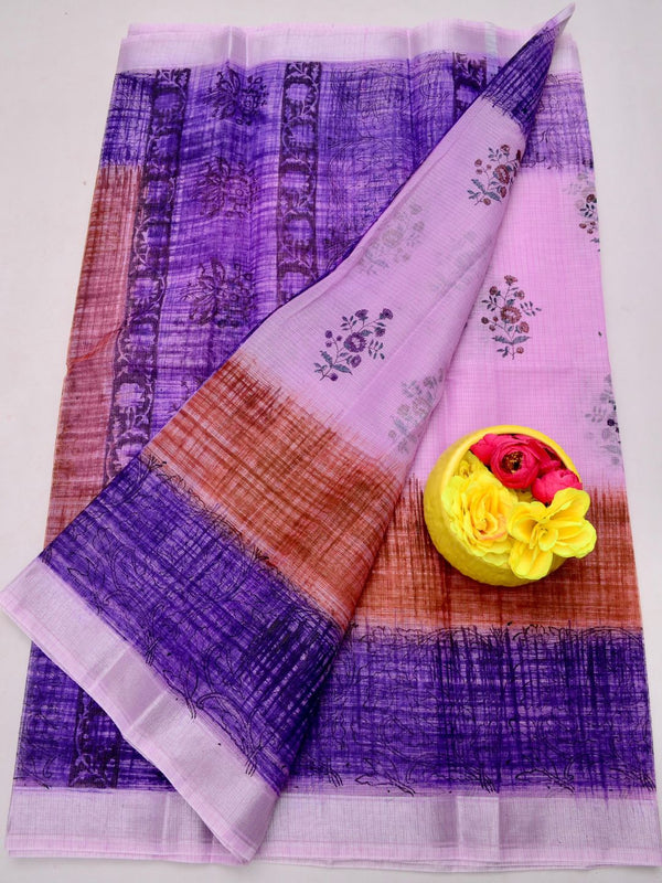 Indiehaat | Kota Doria Blockprint Saree Purple