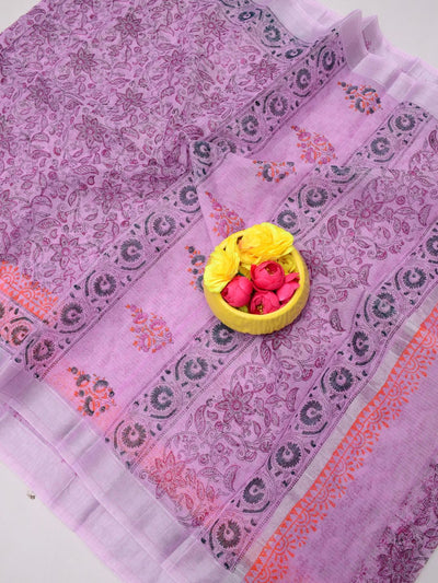 Indiehaat | Kota Doria Blockprint Saree Purple