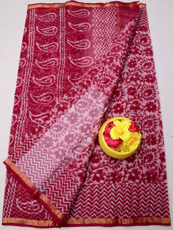 Indiehaat | Kota Doria Blockprint Saree Red