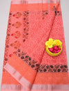 Indiehaat | Kota Doria Blockprint Saree Peach