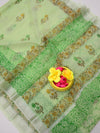 Indiehaat | Kota Doria Blockprint Saree Green