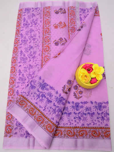Indiehaat | Kota Doria Blockprint Saree Purple