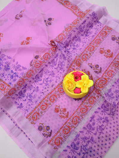 Indiehaat | Kota Doria Blockprint Saree Purple