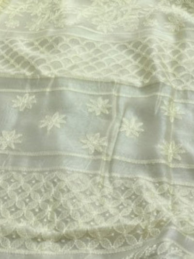 Indiehaat | Chikankari Pure Chanderi Silk Saree White