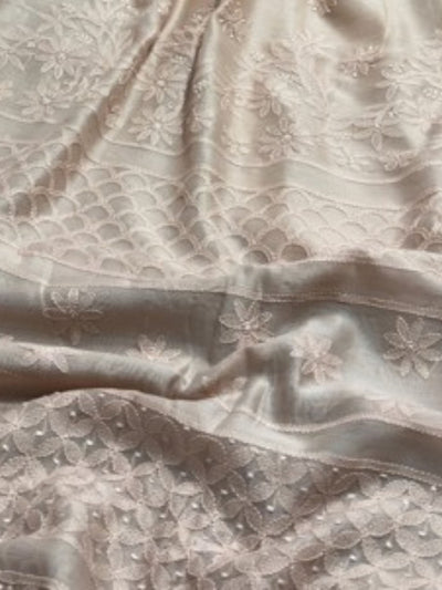 Indiehaat | Chikankari Pure Chanderi Silk Saree Purple