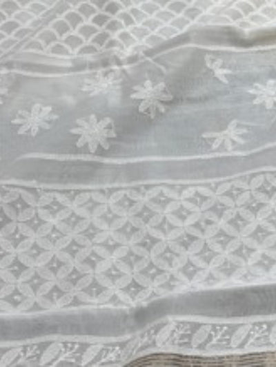 Indiehaat | Chikankari Pure Chanderi Silk Saree White