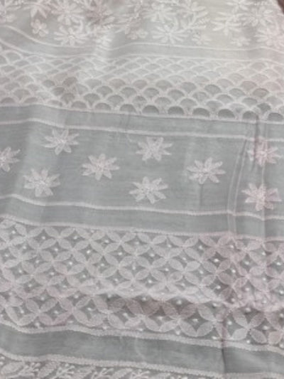 Indiehaat | Chikankari Pure Chanderi Silk Saree Pink