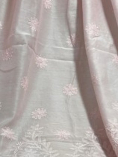 Indiehaat | Chikankari Pure Chanderi Silk Saree Pink