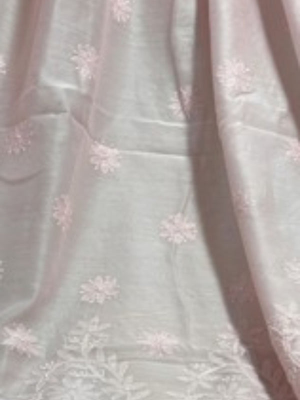Indiehaat | Chikankari Pure Chanderi Silk Saree Pink