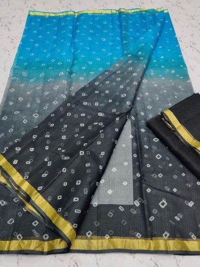 Indiehaat | Kota Silk Bandhej Saree Black Blue