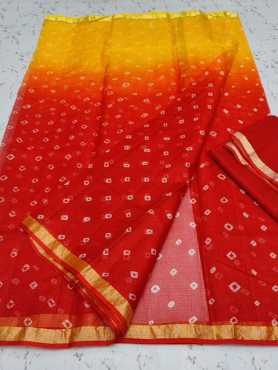 Indiehaat | Kota Silk Bandhej Saree Red Orange