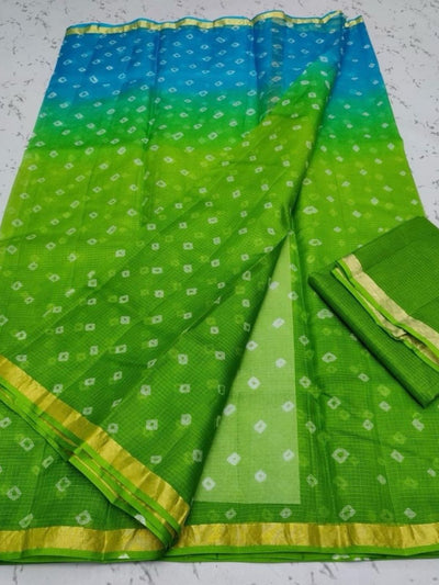 Indiehaat | Kota Silk Bandhej Saree Green Blue