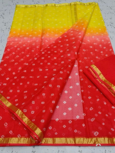 Indiehaat | Kota Silk Bandhej Saree Red Yellow