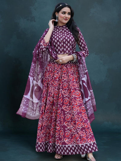 Indiehaat | Blockprinted Cotton Lehanga Choli Red