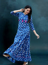 Indiehaat | Blockprint Cotton Long Kurta & Skirt Blue