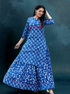Indiehaat | Blockprint Cotton Long Kurta & Skirt Blue