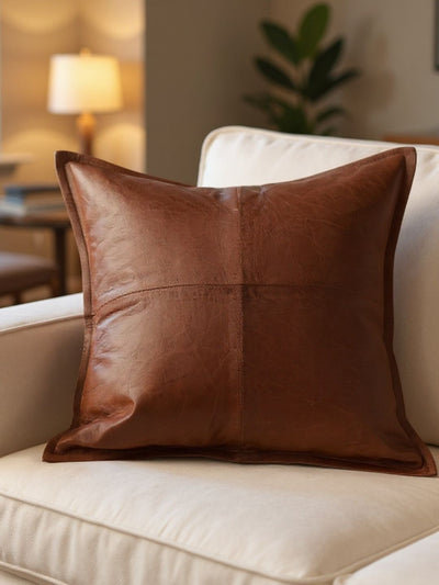 Indiehaat | Pure Goat Leather Handmade Brown Cushion Cover