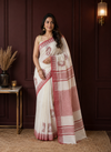 Indiehaat | Kora Silk Durga Embroidery Saree Red & White