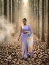 Indiehaat | Hand Dyed Khadi Cotton Saree Purple