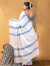 Indiehaat | Hand Dyed Khadi Cotton Saree White & Blue