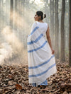 Indiehaat | Hand Dyed Khadi Cotton Saree White & Blue