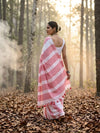 Indiehaat | Hand Dyed Khadi Cotton Saree Pink & White
