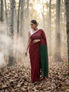 Indiehaat | Hand Dyed Khadi Cotton Saree Red