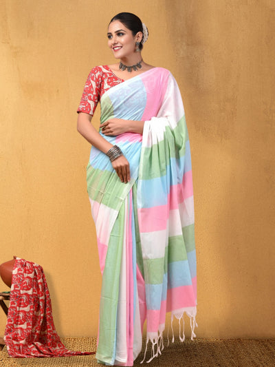 Indiehaat | Hand Dyed Khadi Cotton Saree Multicolor