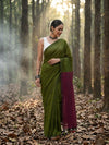 Indiehaat | Hand Dyed Khadi Cotton Saree Green