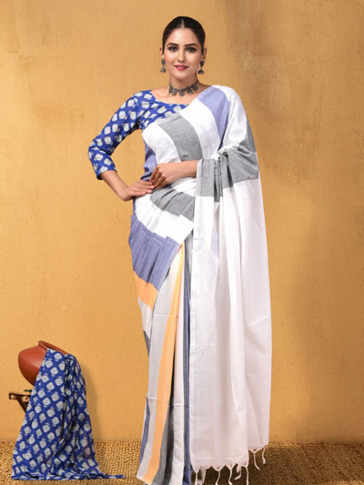 Indiehaat | Hand Dyed Khadi Cotton Saree White