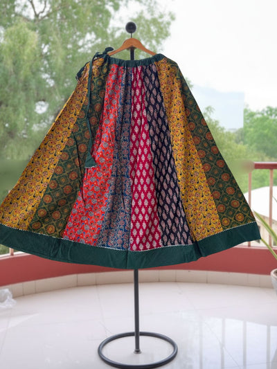 Indiehaat | Ajrakh Print Cotton Lehanga Skirt Multicolor