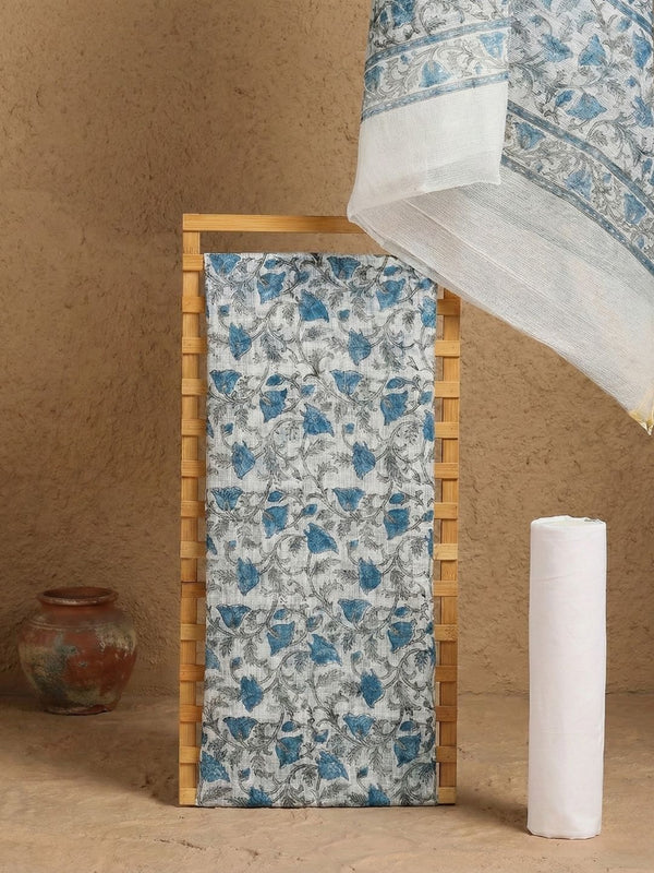 Indiehaat | Pure Kota Doria Blockprint Suit Blue